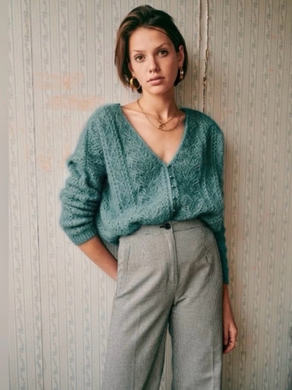 Sezane Houndstooth Martin trousers